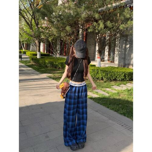 美式复古格纹休闲裤夏季2