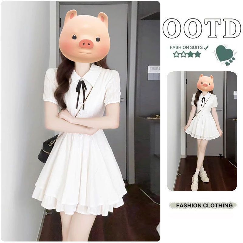 法式白色衬衫连衣裙子女2