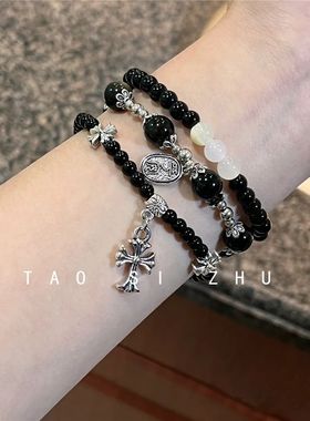 桃思竹多层叠戴手链弹力