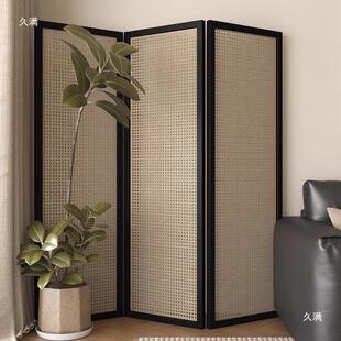 新中式LL-008实木藤户编屏风隔客断厅卧遮挡家用室小型移动折叠折