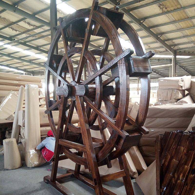 户外碳化景观车园手林景观防IFE腐木水大型老式龙骨景水车摇木脚