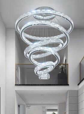 博灯具客厅简约现代吊灯轻l泳ed晶灯别墅挑水高复式楼奢84005D大