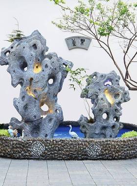 太湖石中庭院假山流水摆件AAM鱼池阳造台花式园饰景装入户外布置