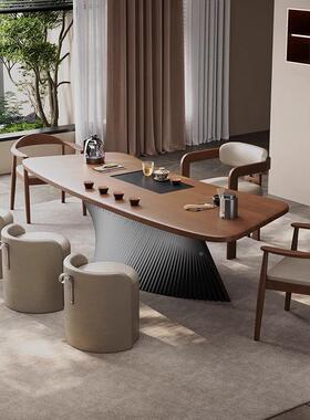 新式中实木茶茶一桌茶座椅CIR套设计师弧形台泡茶一体大板阳台泡