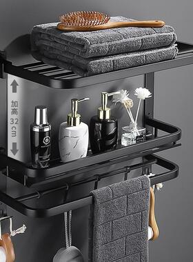 04不锈钢浴室物架免打孔生间F9658J8H壁卫挂双层折叠置淋浴3房毛