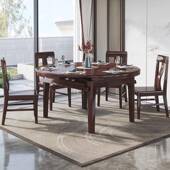 新中式 金木实餐桌椅组合伸缩折乌叠家木830 用圆两形用圆桌吃饭桌