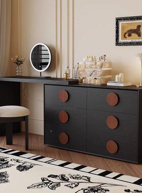 法式ITA复古风斗实木室梳妆台柜一体卧床尾斗柜六柜黑色转角化妆