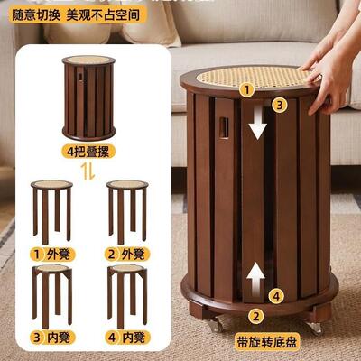 凳子可叠人放22518实木家用客备圆用凳合一板凳客厅可收纳叠叠乐