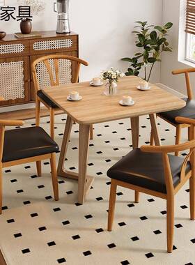 太师椅家用餐椅餐代约厅餐现JIZ桌凳简子靠背商用牛角实木铁艺茶