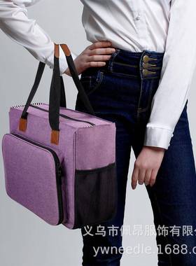境制热销家双用手提编工具收纳包紫色层EB034-C2棒针钩针包跨针织
