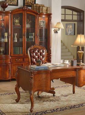 美式柜实木书四门复古大书量柜欧式大容ZG-60239书房客厅物储置物