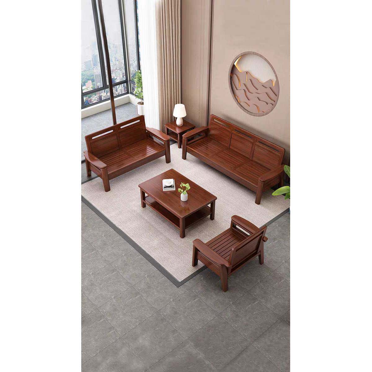 式冬夏OAL两实木沙发贵中妃组合小户型1+2+胡桃木客厅电视柜家用