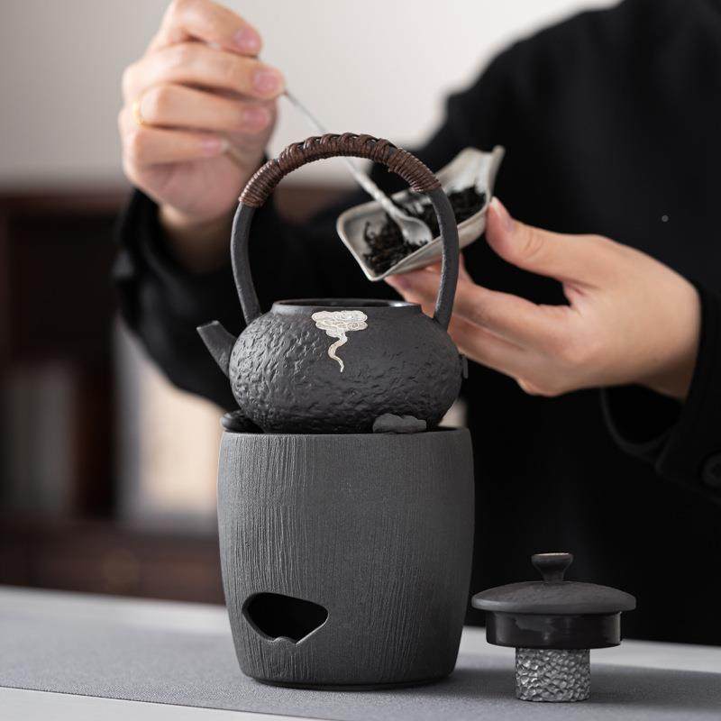 日式矾黑蜡烛围炉煮具茶套装家用提茶梁壶煮茶器壶户外茶炭茶EOH