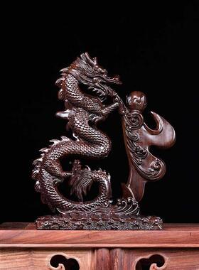WS-86356木雕龙青摆实木招财十二刻生肖龙工艺品办公室店铺件龙装