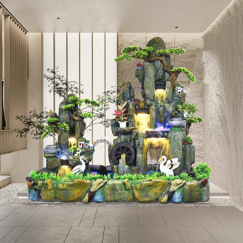 假山流水喷泉外室内室顶楼阳台庭鱼池鱼缸瀑院布造ZEH景山观水景