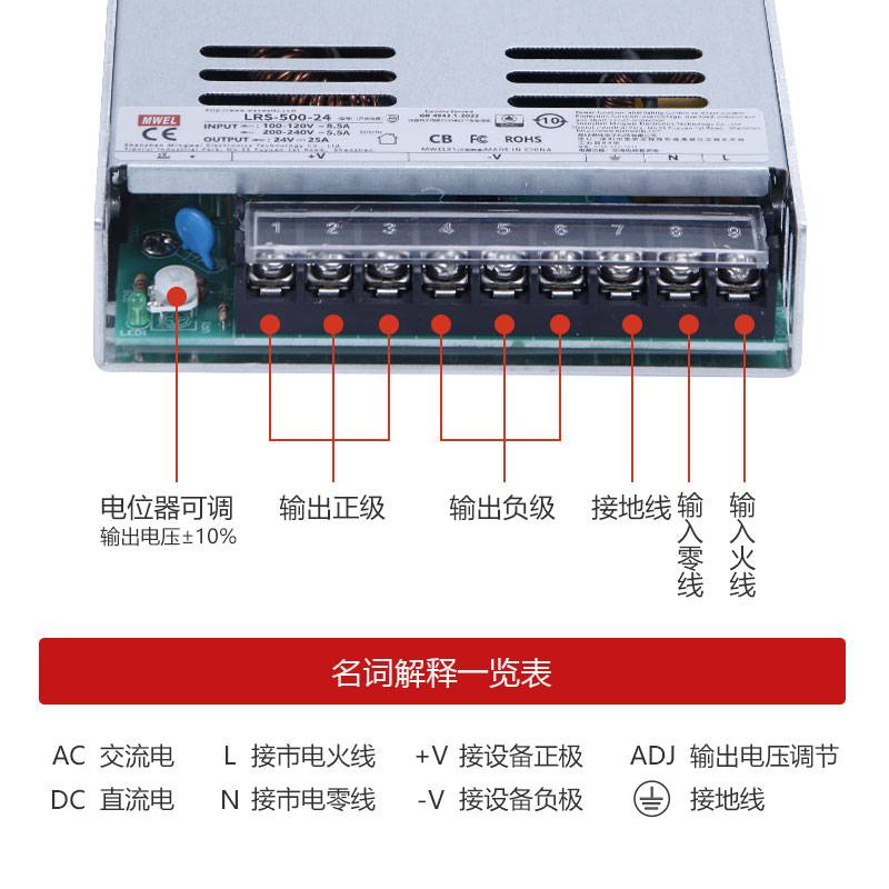 明伟LRS-450/600W大功率开关电源220转12V24V36V4820A40A