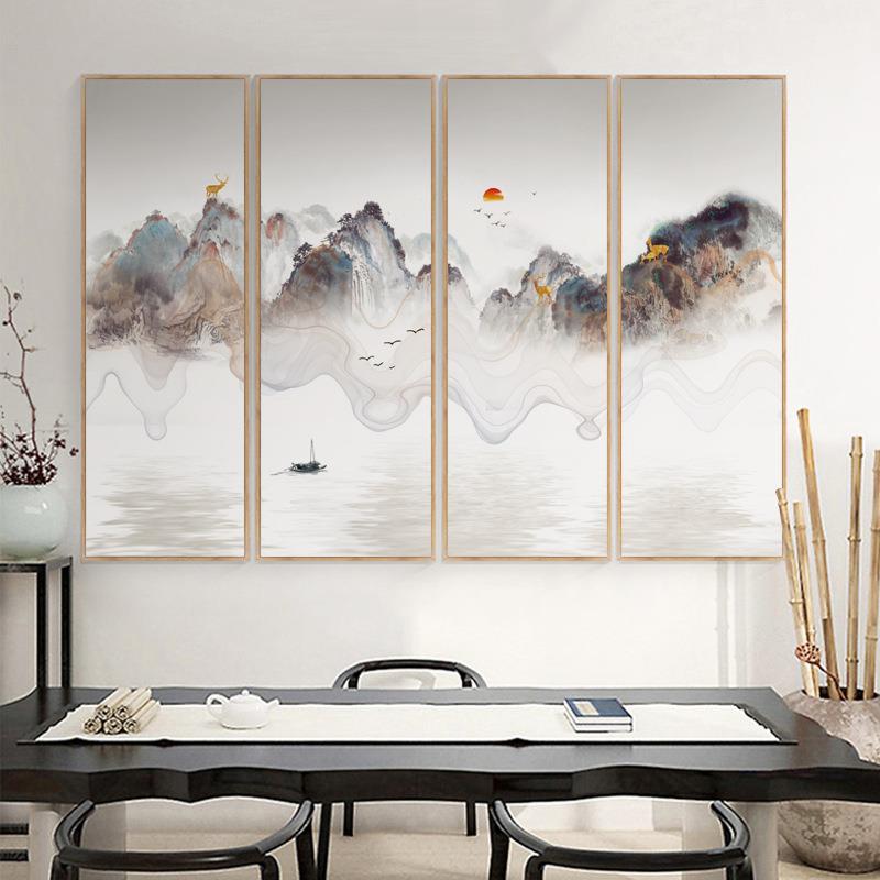 客墨禅境新中式画条抽象线装SQ水墨禅饰挂画走廊水过道壁画厅三联