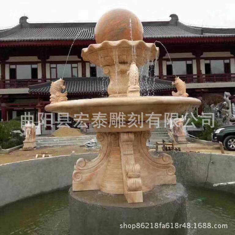 大型黄水锈石喷泉欧式院石雕喷喷56泉风水球流景观小区庭水雕塑