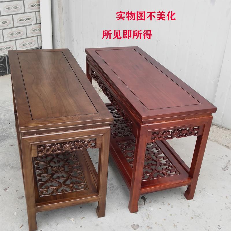 中式沙发旁盆边几置架001物架室内实角几床边桌榆木鱼缸木景桌电
