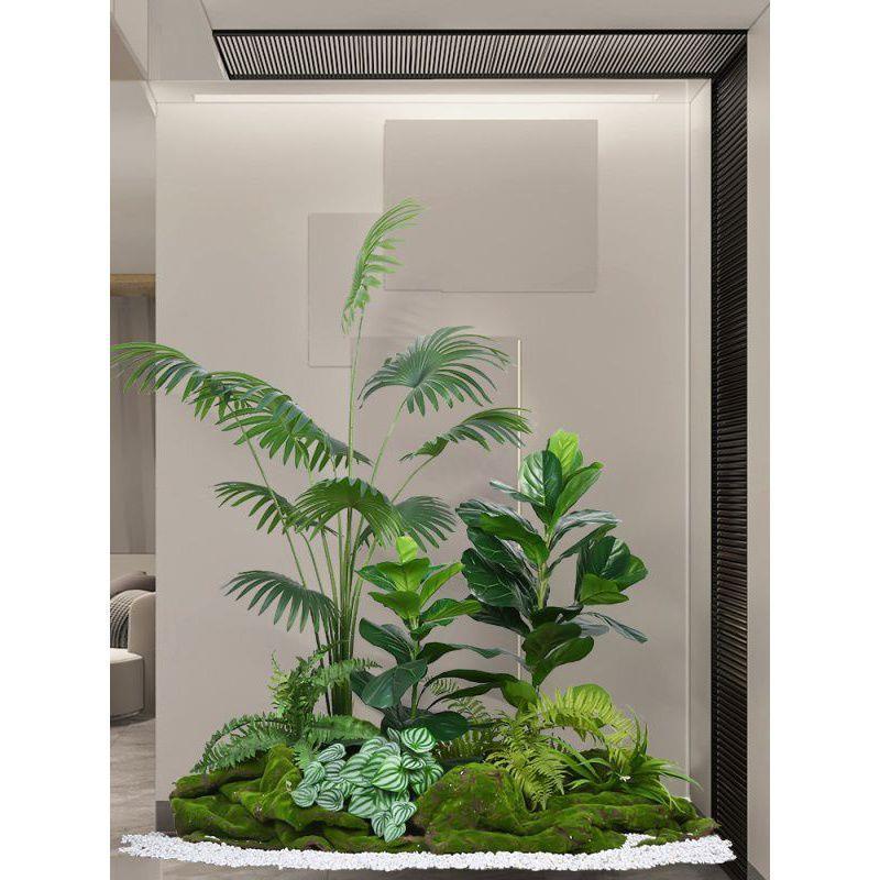 绿植造室内楼梯下转装角造景盆栽阳RQK物台树景景观植布景饰