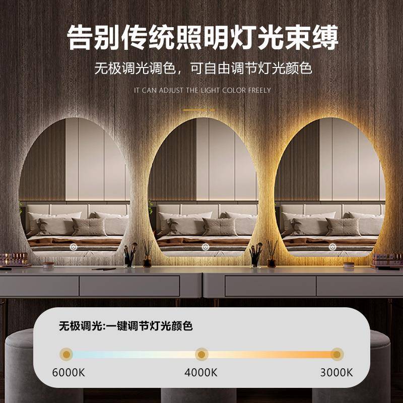 化妆镜镜e壁挂蛋形梳妆卧室挂墙ld异镜形智能带FNF灯发光梳妆台镜