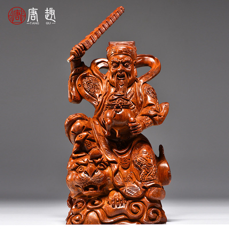 花梨木雕赵公明骑虎神像摆件实木财神家居客厅玄关办公装饰工艺品