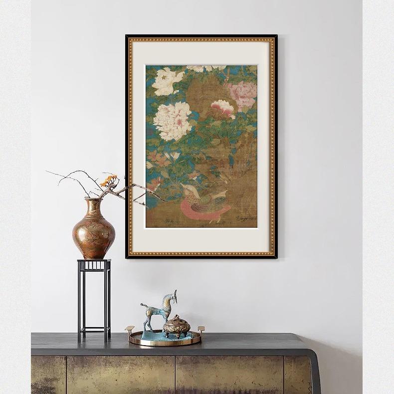 式中风ZC-06装饰画复古富贵图小关众玄画中国法古餐边柜挂画兰花