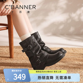 千百度西部堆堆裤 中筒骑士靴厚底马丁短靴子女 管靴女松糕系带爆款