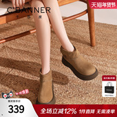 千百度厚底马丁靴女系带松糕新款 复古勃肯短靴女美拉德短筒瘦瘦靴