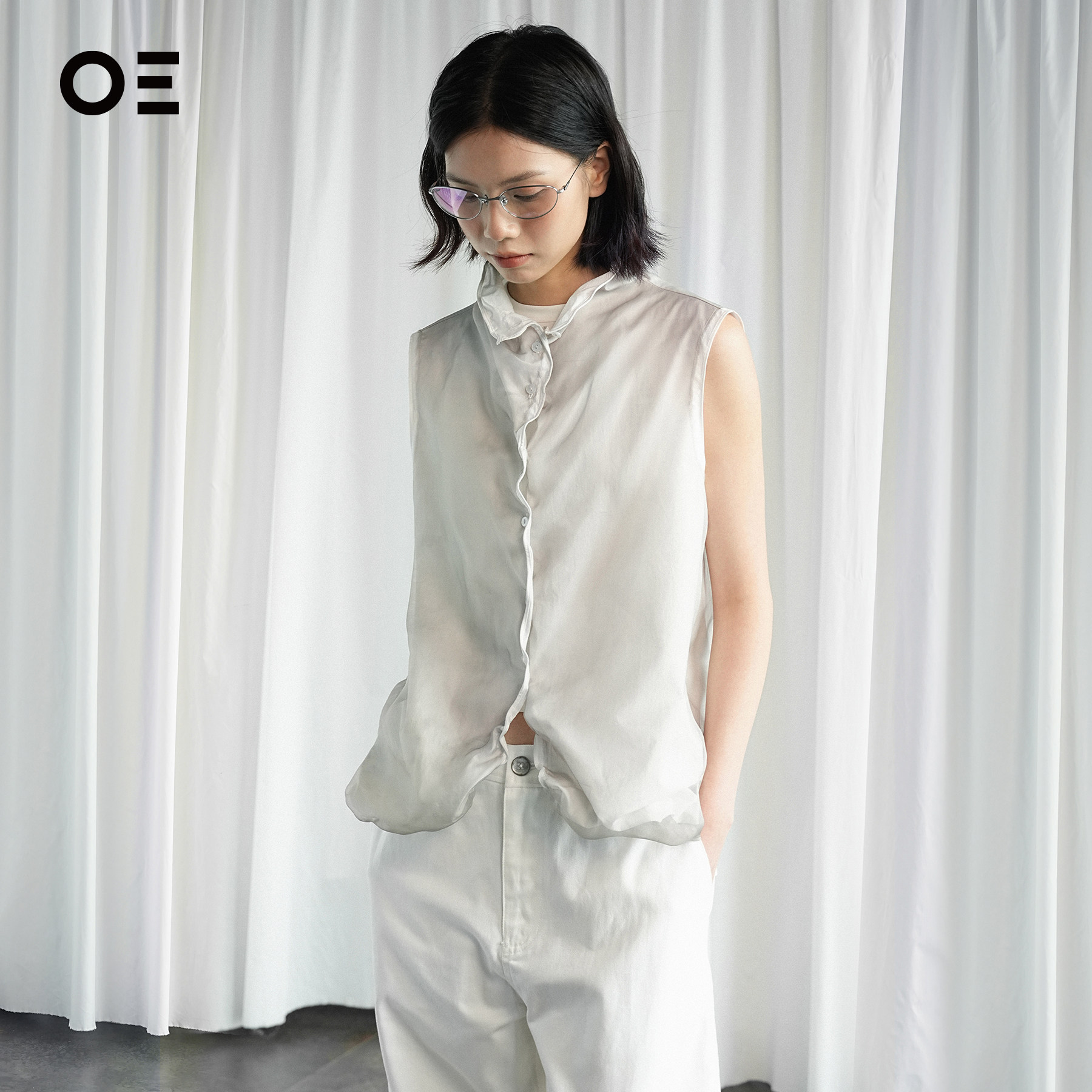 OE双层可DIY铝丝无袖衬衫