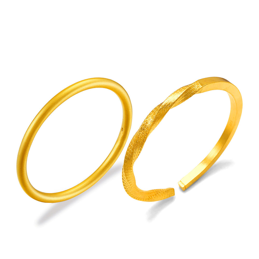 越南沙金手镯男女古法传承镀金闭口手环久不掉色时尚情侣素圈镯子