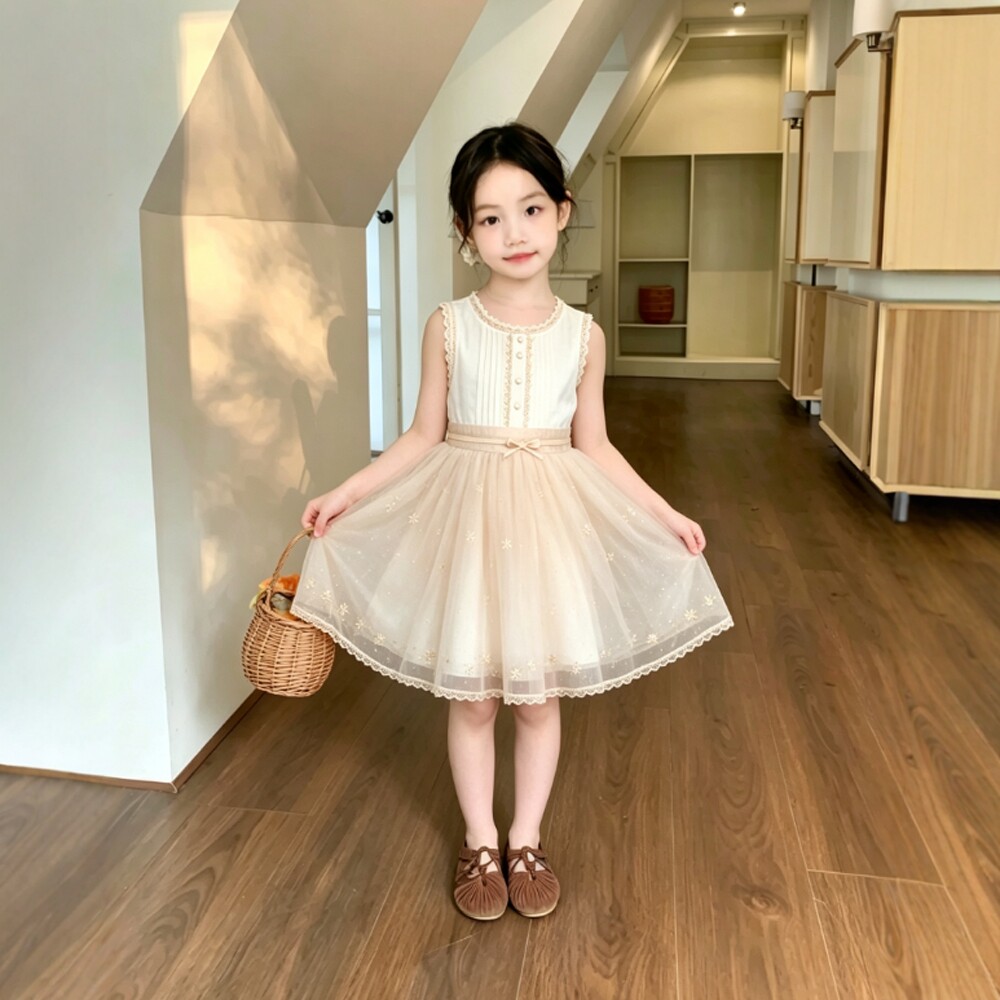 萌欧鱼 2026年夏季新款童装中大童连衣裙时髦洋气小学生背心裙