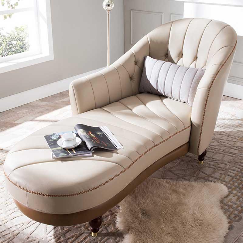 欧式皮艺实木贵妃沙发椅美人榻卧室阳台小户型轻奢现代懒人沙发