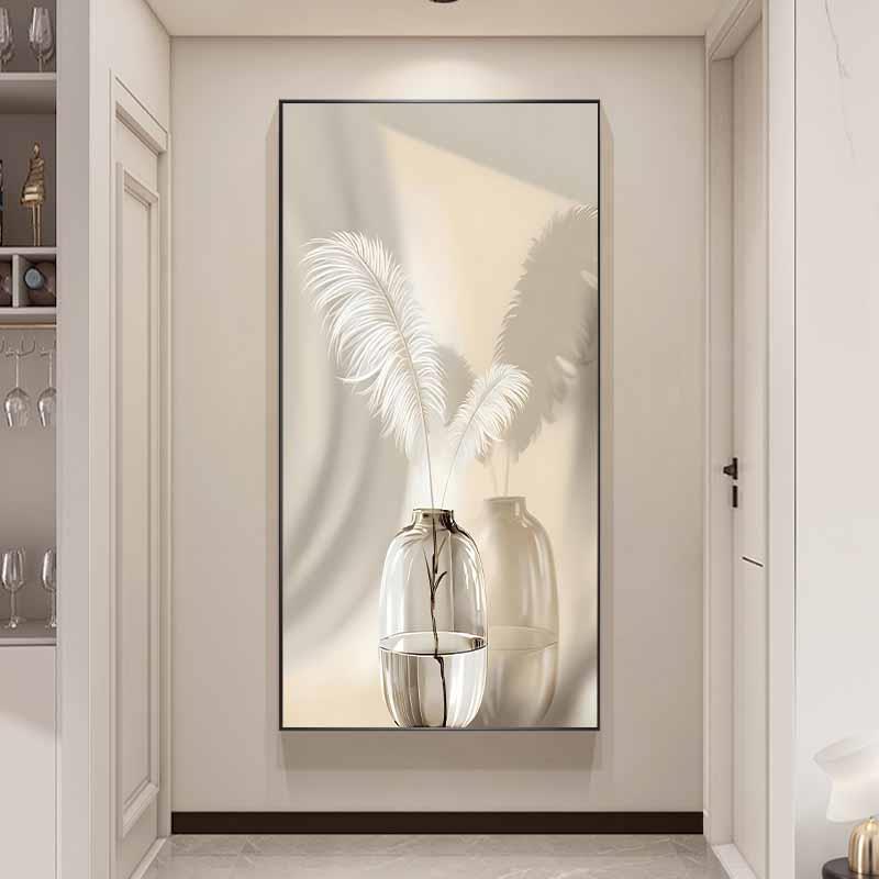 轻奢入户羽毛玄关装饰画进门客厅走廊过道挂画新款竖版墙壁画框画