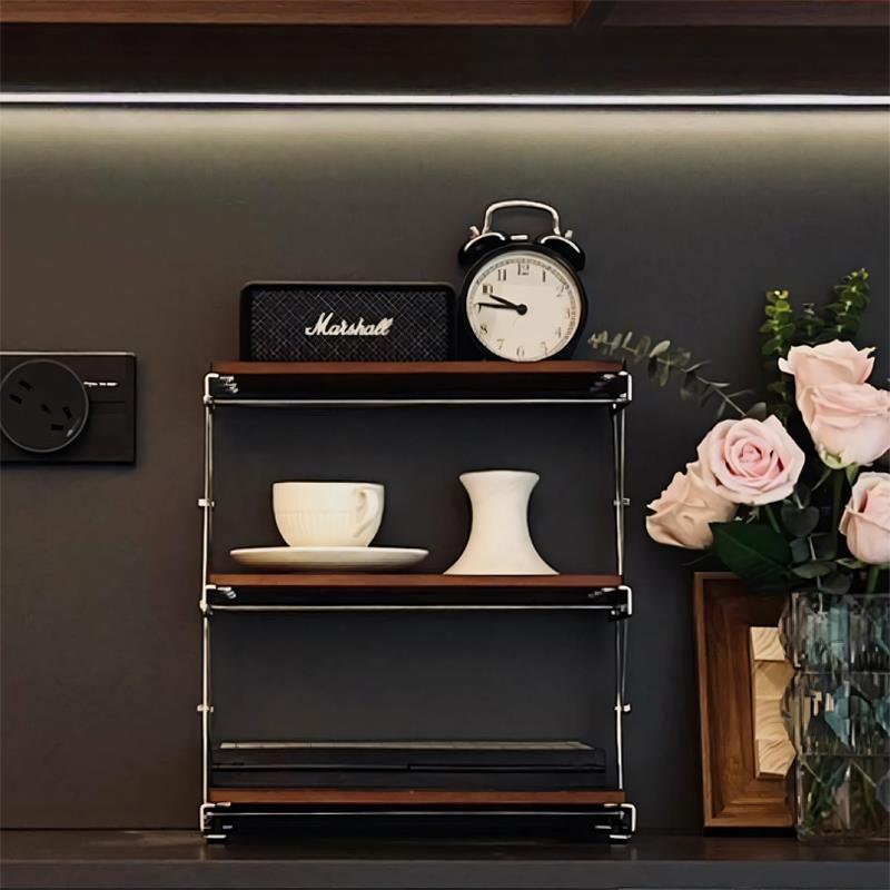 DOPOZONE中古折叠置物架手冲咖啡角布置器具收纳实木桌面杯子吧台