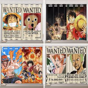 海贼王窗帘免打孔安装 卧室飘窗学生宿舍遮光半帘短帘定制卡通动漫