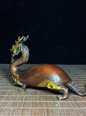 古玩收藏纯铜鎏金龙龟摆件镇宅招财铜龟赑屃霸下室内客厅覆古铜器
