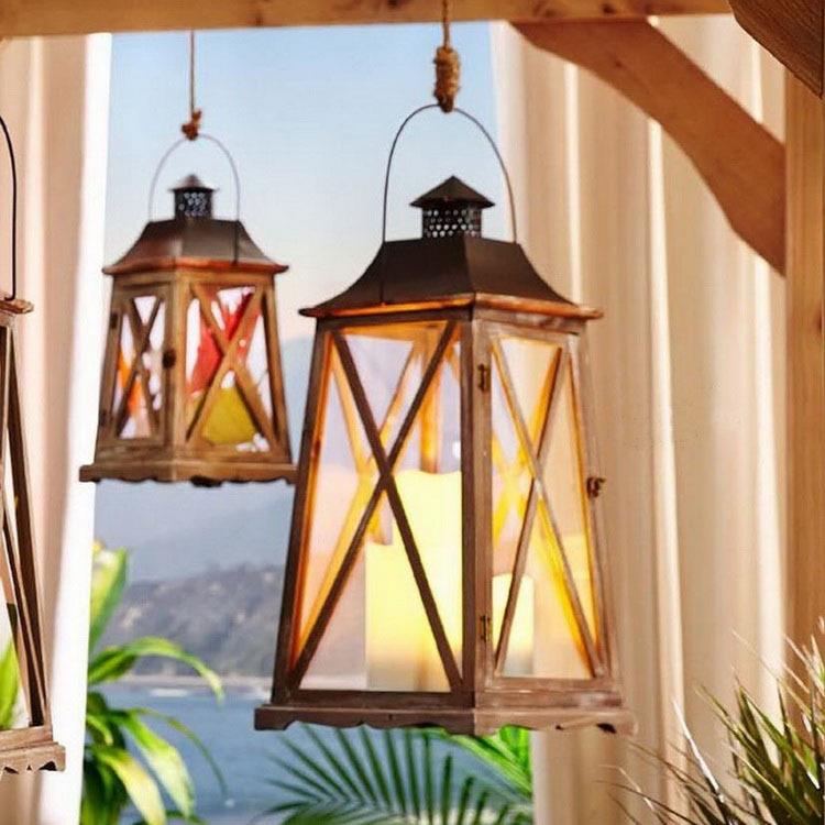 欧式复古烛台落地铁艺玻璃防风蜡烛台装饰品拍摄道具摆件木质风灯