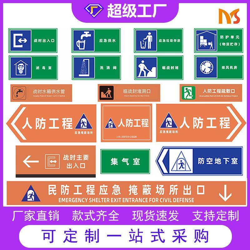 厂家直销铝板人防标志应急避难安全疏散标识牌人防工程指示牌