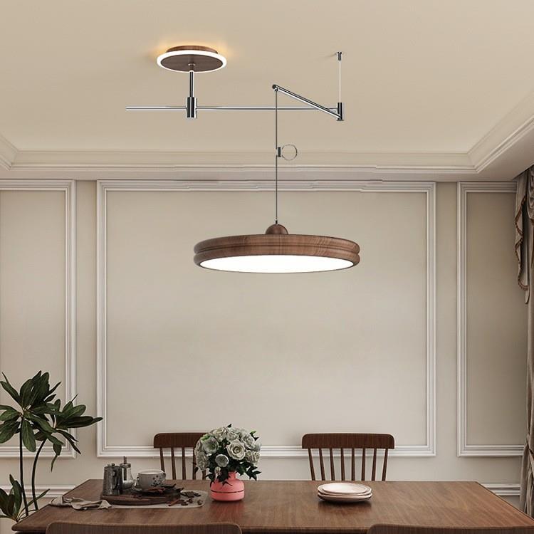 餐厅吊灯摇臂中古风复古胡桃木纹简约可移位吧台饭厅餐桌灯具