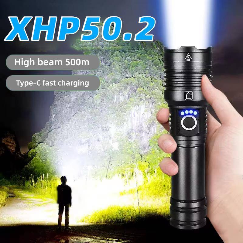 跨境热卖强光led手电筒P50超亮充电户外变焦远射便携26650手电筒