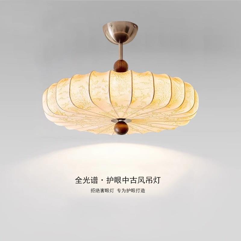 法式中古风卧室吊灯日式复古布艺南洋风房间书房浪漫南瓜主卧室灯