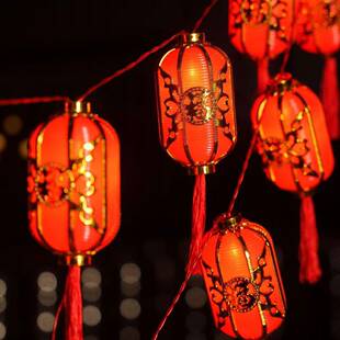 喜迎新春彩灯串春节喜庆红灯笼镶金边过年氛围布置入宅装饰灯挂饰