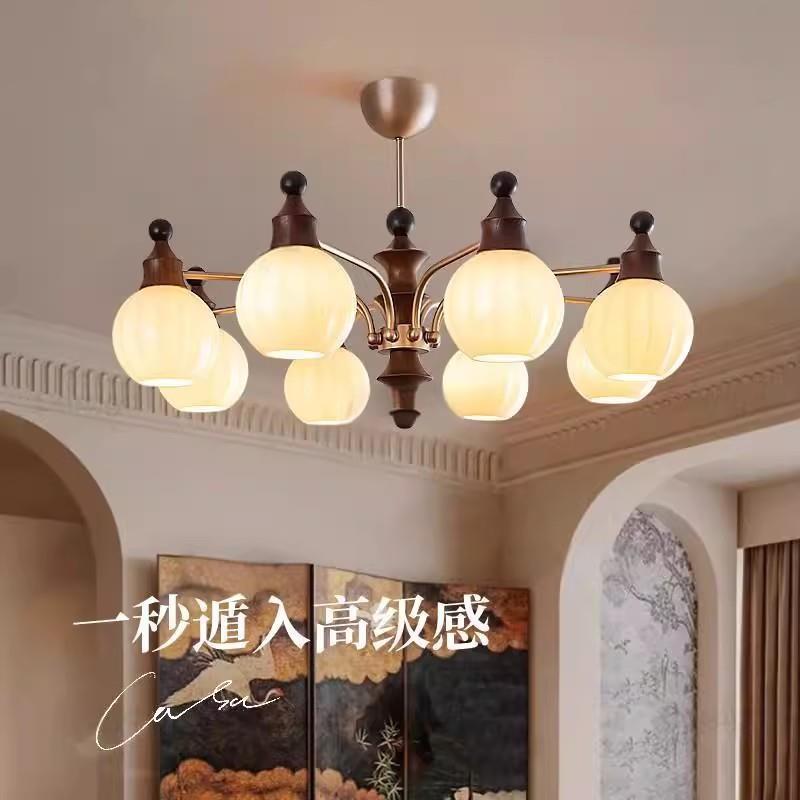 竹节法式中古风客厅吊灯新中式主灯宋代美学全屋新款复古灯具中山