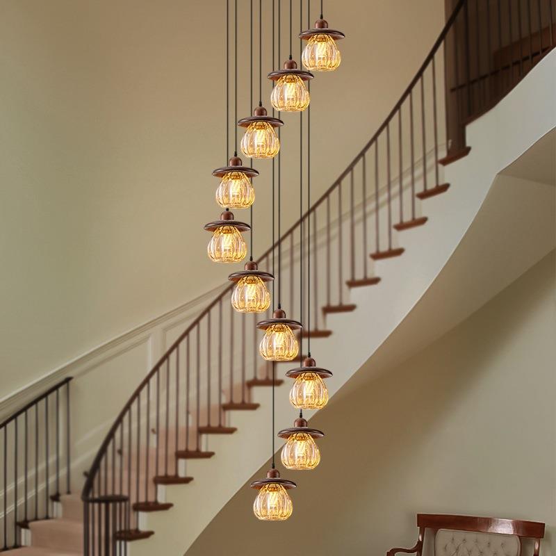 法式复古大吊灯loft长吊灯别墅楼梯间中古客厅挑空复式楼风格公寓