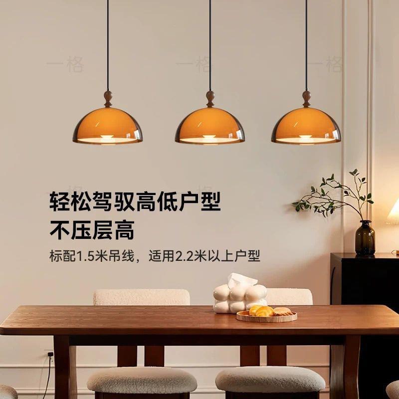 跨镜中古实木餐厅吊灯伸缩法式复古设计师日式饭厅餐桌吧台摇臂灯
