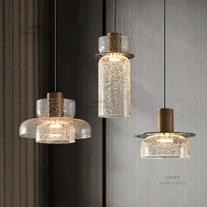 新款炸裂纹玻璃吊灯简约复古床头灯现代轻奢咖啡厅吧台设计师吊灯
