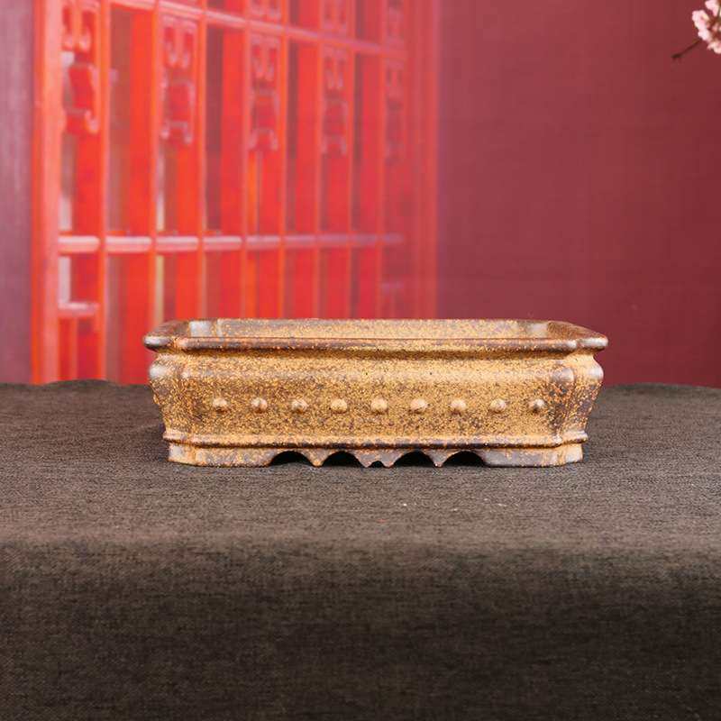 CS17张治诚精品半手工高温柴烧鼓钉长方简约盆景透气吸水养花利器