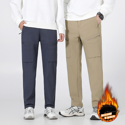 加绒裤子男士冬季防风防水加厚软壳情侣冲锋裤加厚工装直筒休闲裤