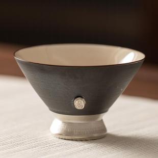家用陶瓷主人杯鎏银斗笠杯高档品茗杯 唐月窑铁锈功夫茶具茶杯套装